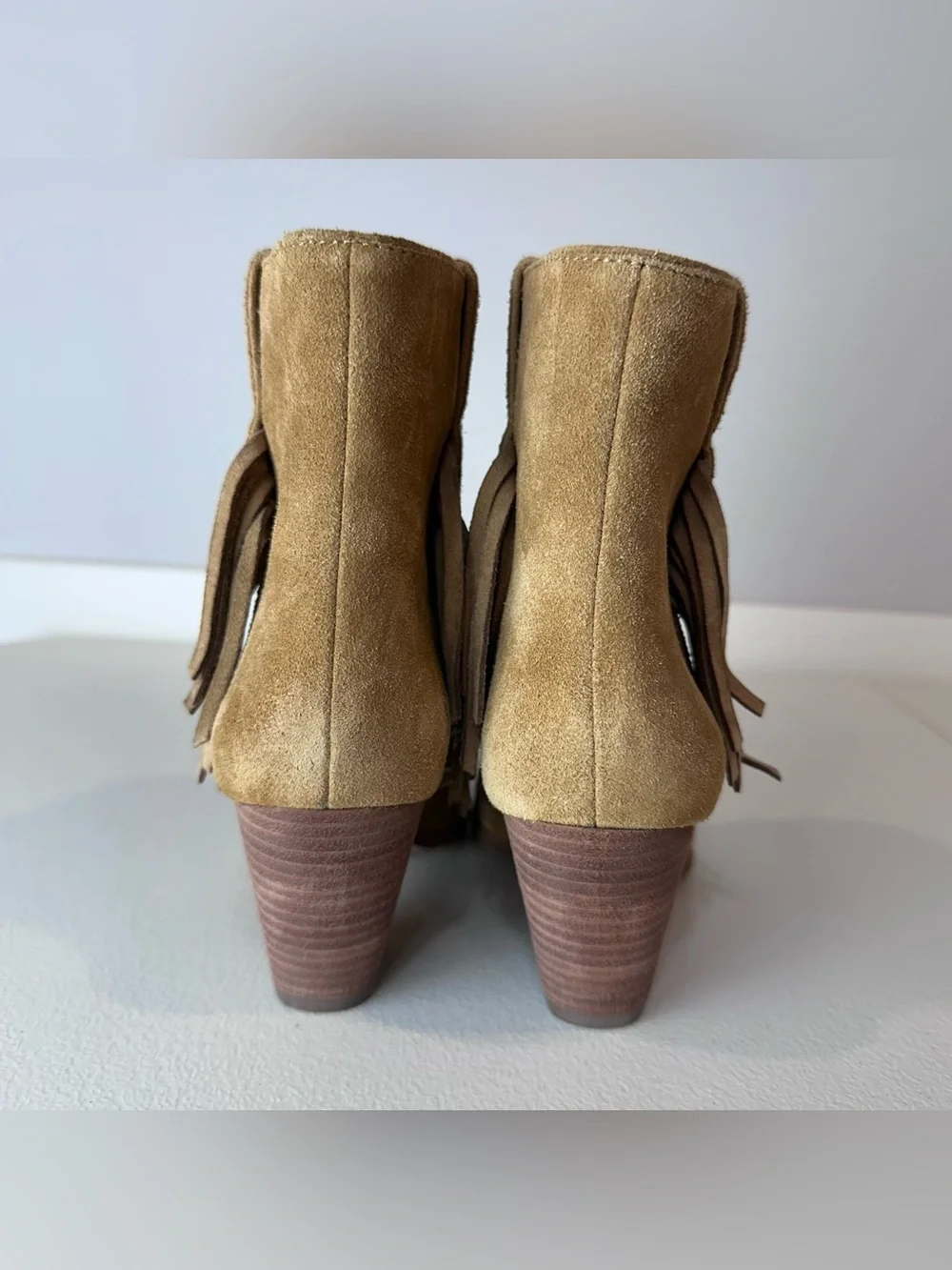Frye Tan Brown Reed Showdown Stud Fringe Festival Western Cowgirl Booties Size 6